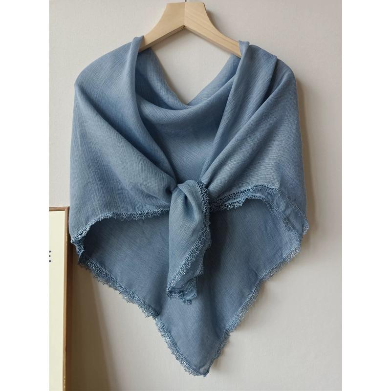 New Style High-end Literary Retro Cotton and Linen Square Scarf Versatile Sequin Headscarf Sun Protection Scarf Shawl