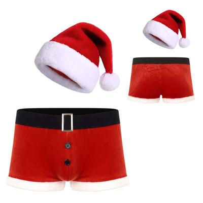 Pánske vianočné Santa Claus Velvet Cosplay sviatočné boxerky Spodná bielizeň s klobúkom
