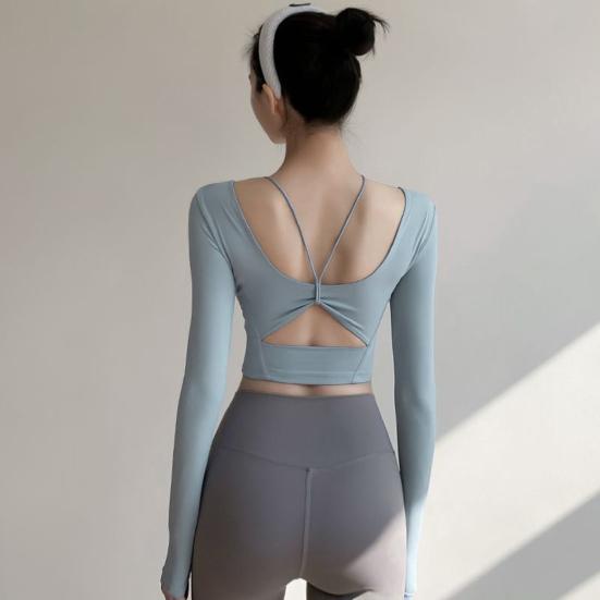 Inner Padded Yoga Tops Women Sexy Back Long Sleeve Yoga Top Sport High