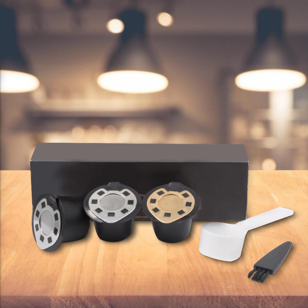 5 st/Set Plast & Rostfritt Stål Återanvändbara Påfyllningsbara Kaffekapslar Pod Filterkoppar Sil