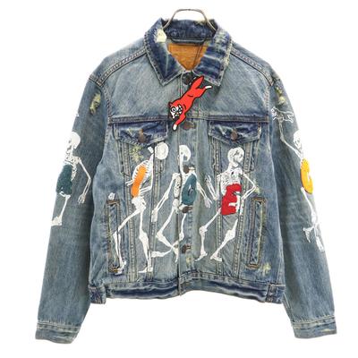 Unused ICE CREAM Skeleton Damage Processing Denim Jacket S Blue With Bag Men's Used