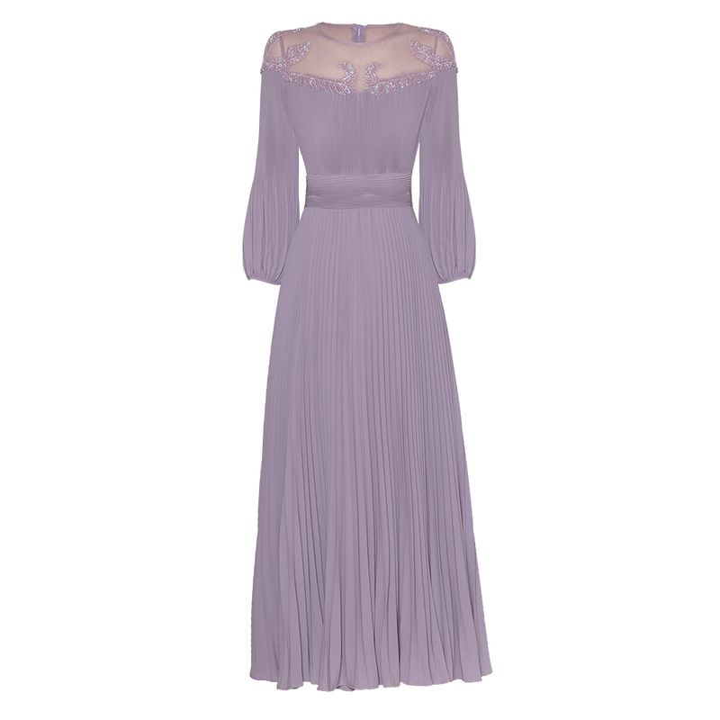 

Sheer Mesh Heavy Industry Positioning Beaded Waist-Tight Full Body Pleated Puffy Princess Style Dress Dress 2025 Spring Gray purple S