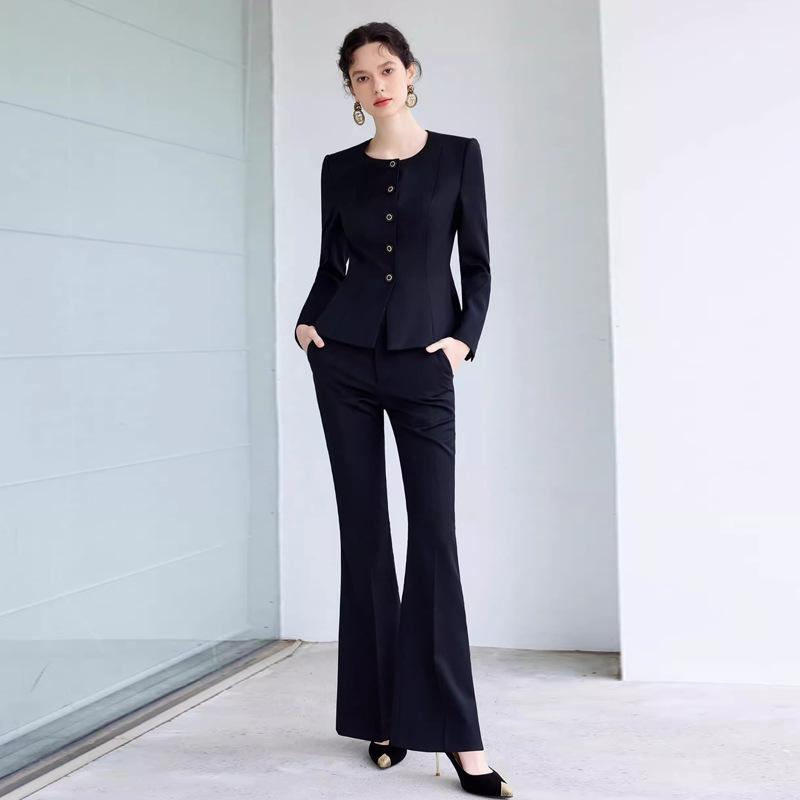Women's Black Slim Fit Retro Workwear Suit: Spring & Autumn Professional OL Set