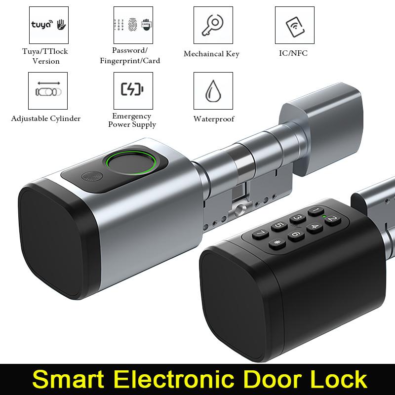 Smart Electronic Door Lock APP/ Password/ Card/ Key/Fingerprint Unlock Tuya TTLock APP Smart Adjustable Cylinder Lock for Home