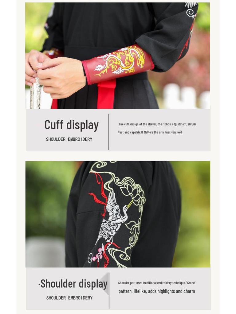 Black Plus Size Men's Crane Hanfu Set: Autumn/Winter Swordsman Scholar Outfit