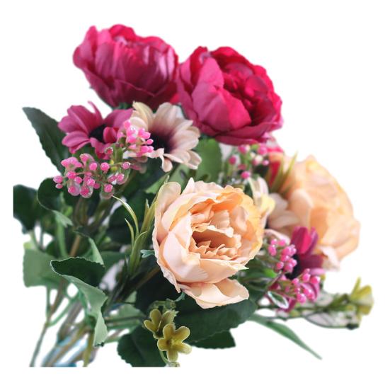 

Имитация пиона, реалистичный искусственный букет с зелеными листьями, ветками, не требующий ухода, искусственный цветок, цветочная композиция своими руками