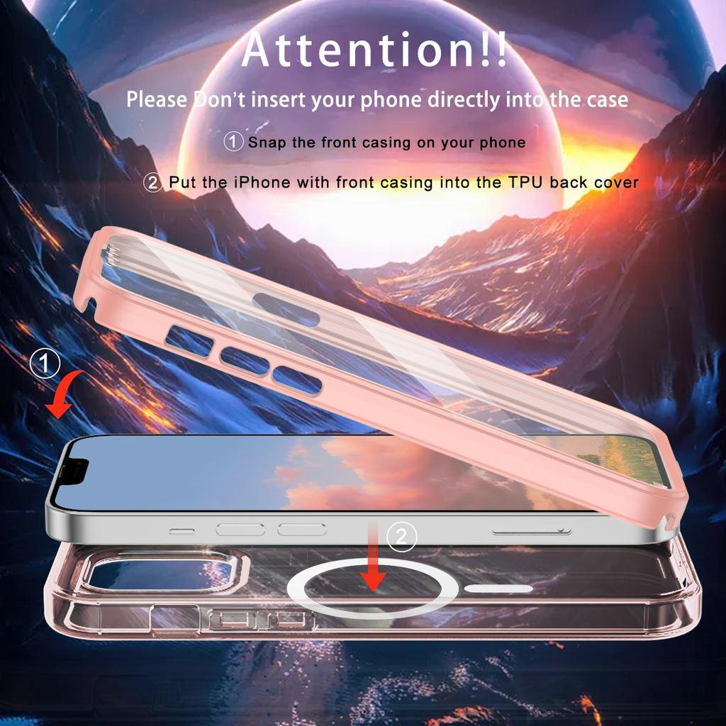 For iPhone 14 Magnetisk Deksel PC+TPU Støtsikkert Telefondeksel med PET Skjermfilm