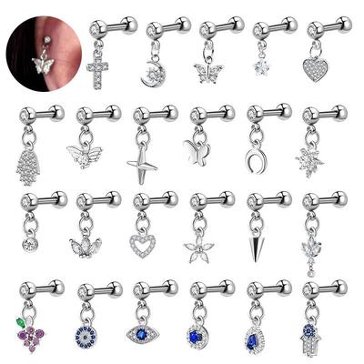 Orecchini a Bilanciere per Cartilagine in Acciaio Inossidabile con Zirconia e Borchie a Diavoletto, Disponibili