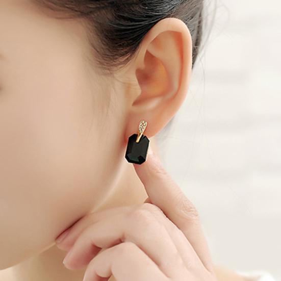 Women Elegant Rectangle Rhinestone Ear Studs Earrings Jewelry Birthday Gift