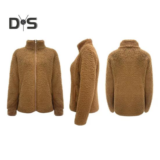 Kurtka zimowa damska z podwójnymi kieszeniami, gruby polar, zapięcie na suwak, kardigan, długie rękawy, ciepły, wiatroszczelny, zatrzymujący ciepło płaszcz zewnętrzny