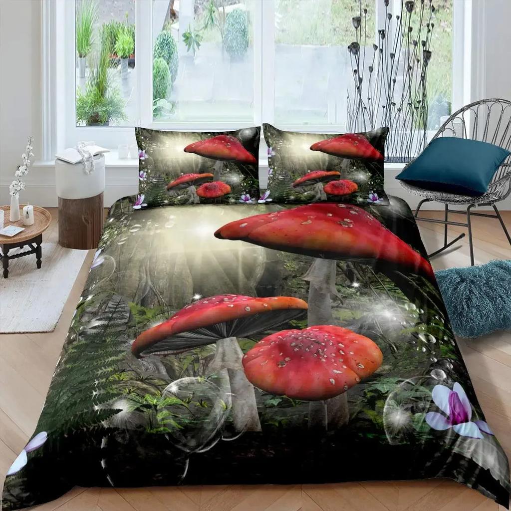 Fantasy Duvet Cover Set Girls Dream Butterfly Theme Bedding Set Floral Comforter Cover Set For Girls,Flower Mushroom Quilt Cover