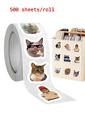 500 pièces Stickers Mèmes Chat Dessin Animé Graffiti Mignon Autocollant Imperméable Rouleau Étiquettes d'Étanchéité Bricolage