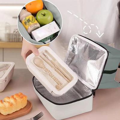 Color Blocking Double-layer Lunch Box Bag Hand-held Picnic Insulated Bags Thickened Lunch Box Insulation Handbag