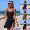 Costume da bagno intero da donna stile europeo con gonna, color block, per nuoto adulto