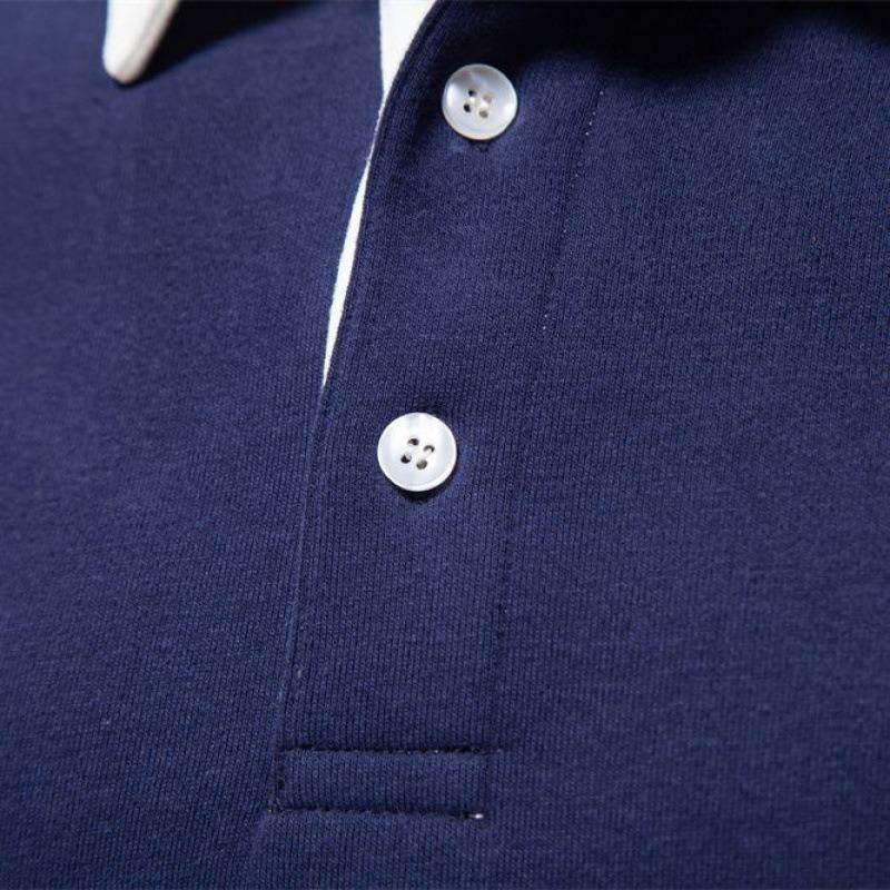 Men's Collared Pullover Sweatshirt, Loose Fit Color Block Cotton Sweatshirt, Ribbed Cuffs Casual Spring Fall Top