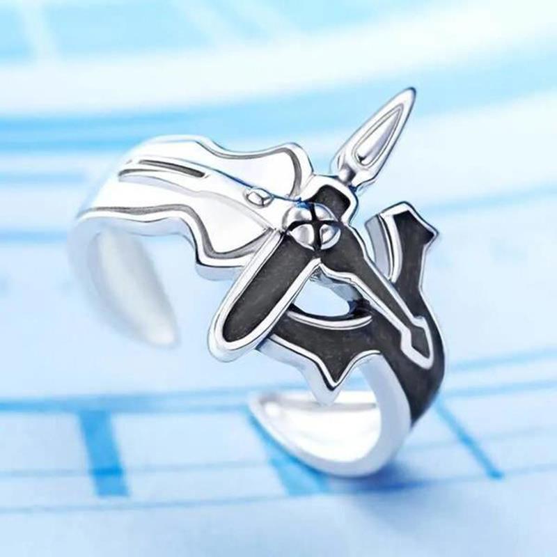 Anime Cross Ring Men's Fashion Trendy Index Finger Ring Black and White Epoxy Opening