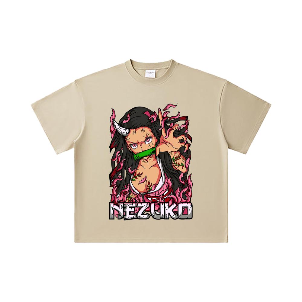 260 GSM Double Yarn 32 Count 100% Cotton Demon Slayer V73 Nezuko Print Unisex Heavy Cotton T Shirt
