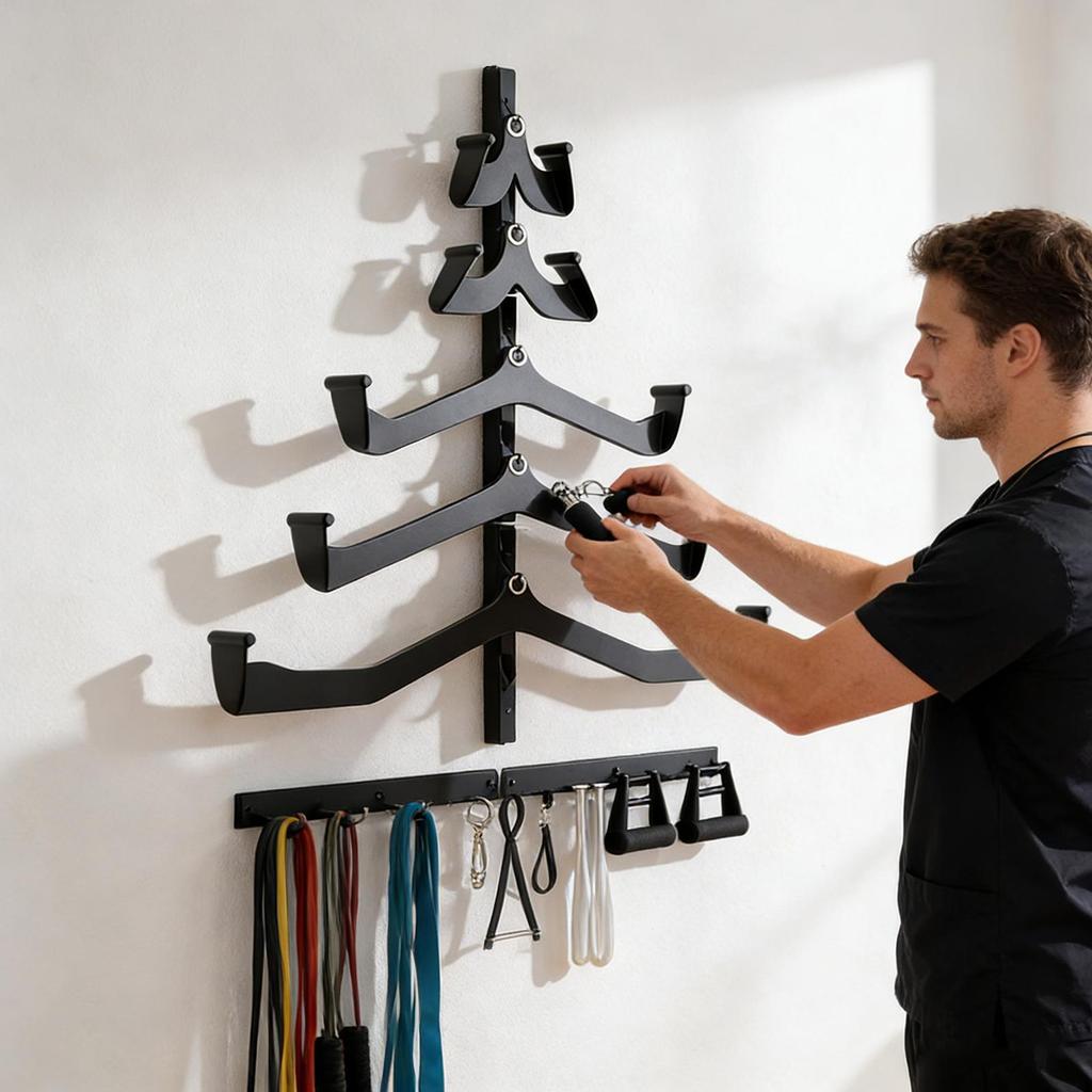 Gym Rack For Lat Pull Down Bar 5-Piece Heavy Duty Organizer Holder Lat Pulldown Attachment Gym Organizer For Resistance Bands