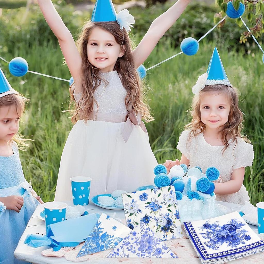 20 Pack 10 Styles Decoupage Paper Napk, Blue Floral Decorative Cocktail Toile Napk for DIY Crafting Birthday Party Baby Shower