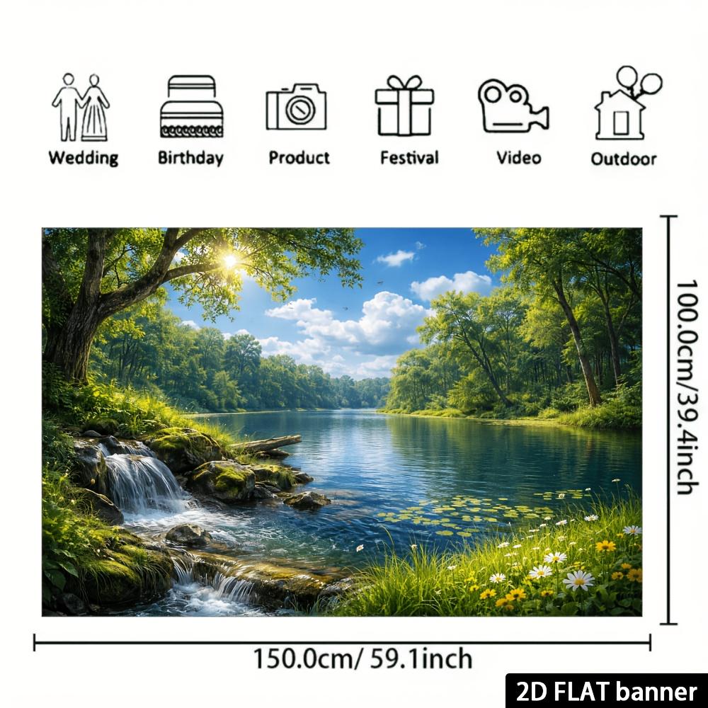 2D Plane, 1 Piece of Forest Stream Lake-themed Background Fabric, Suitable for Indoor and Outdoor Use, Etc.