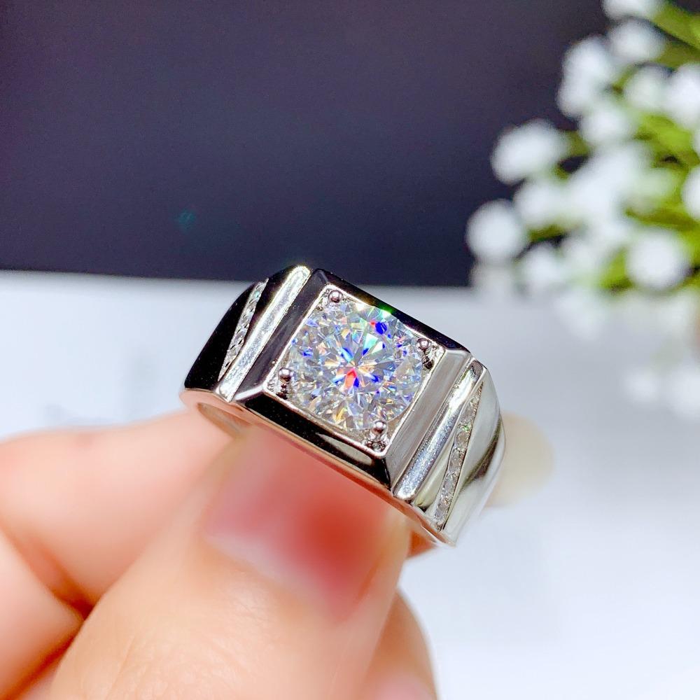 Plated PT950 Platinum Simulation Zircon Engagement Adjustable Ring 3A Zircon Moissanite Mens Ring