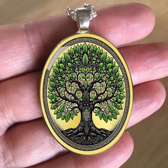 Bohemian Style Tree Glass Pendant Necklace