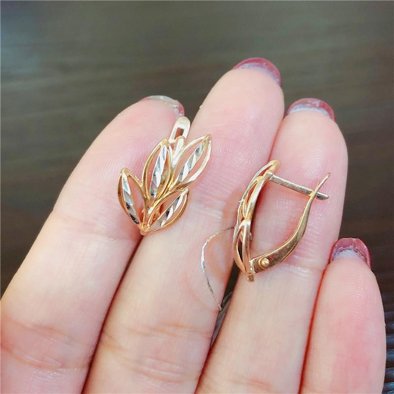 Purple Gold Earrings, Fashion Temperament, Leaf Ear Buckles, Shiny Rose Gold-Plated Earrings.