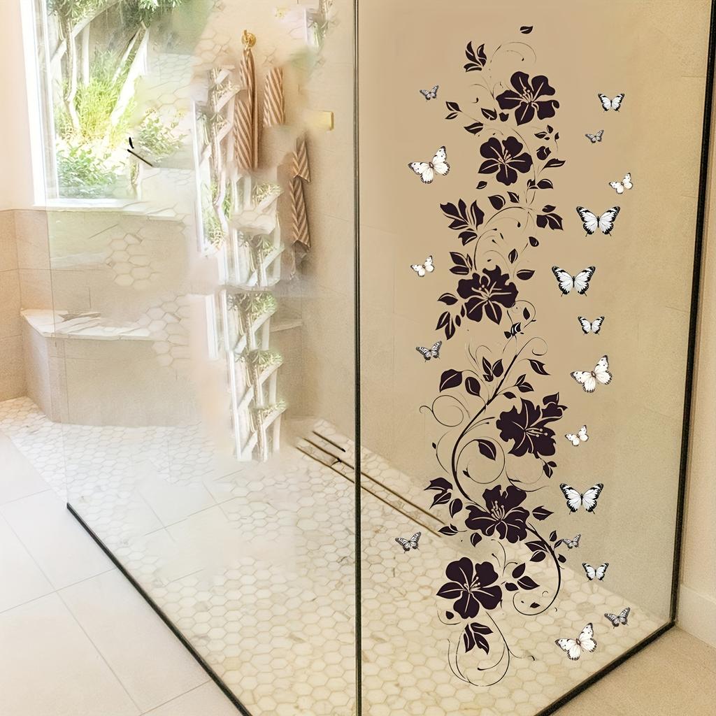 Modern Style Black Floral Vine And Butterfly Wall Sticker, for Self-Adhesive Removable Decoration on Plastic Surfaces in Bedrooms, Living Rooms