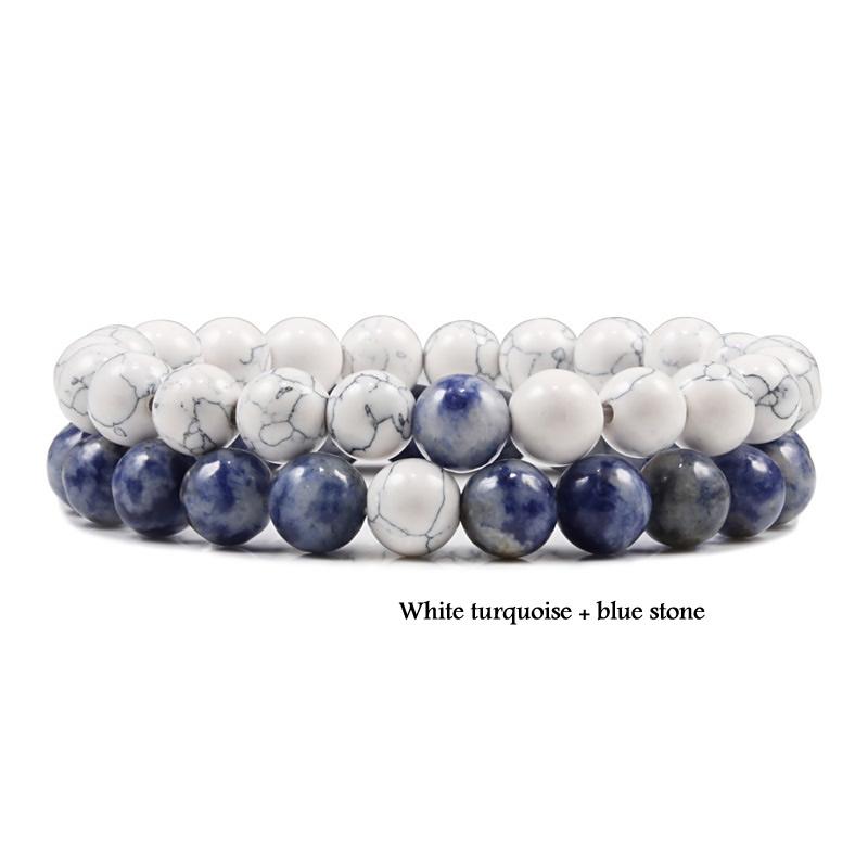 2 pieces/set of natural stone bracelet couple classic black matte blue malachite bracelet, suitable for men and women best gift