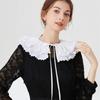 Korean Style Women Double Layer Pleated False Collar Shawl Scalloped Lace Trim White Half Shirt Lace-Up Poncho Capelet