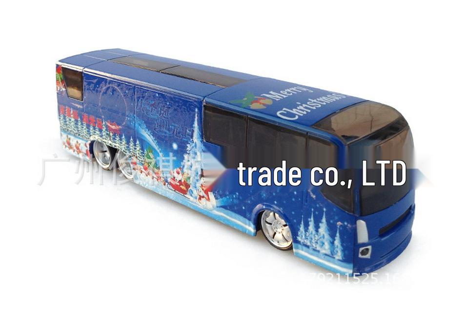 Christmas Edition 1:50 Sound & Light Pull-back Blue Alloy Bus Model Toy