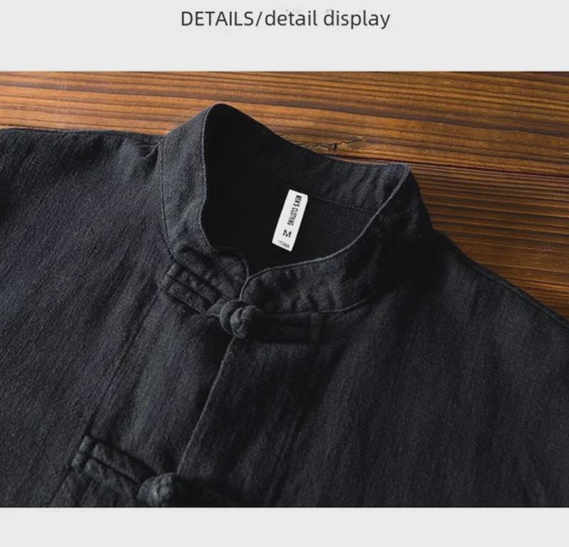 Pánská retro čínská ramíová tang bunda - Volný střih, bavlna len, jaro/léto