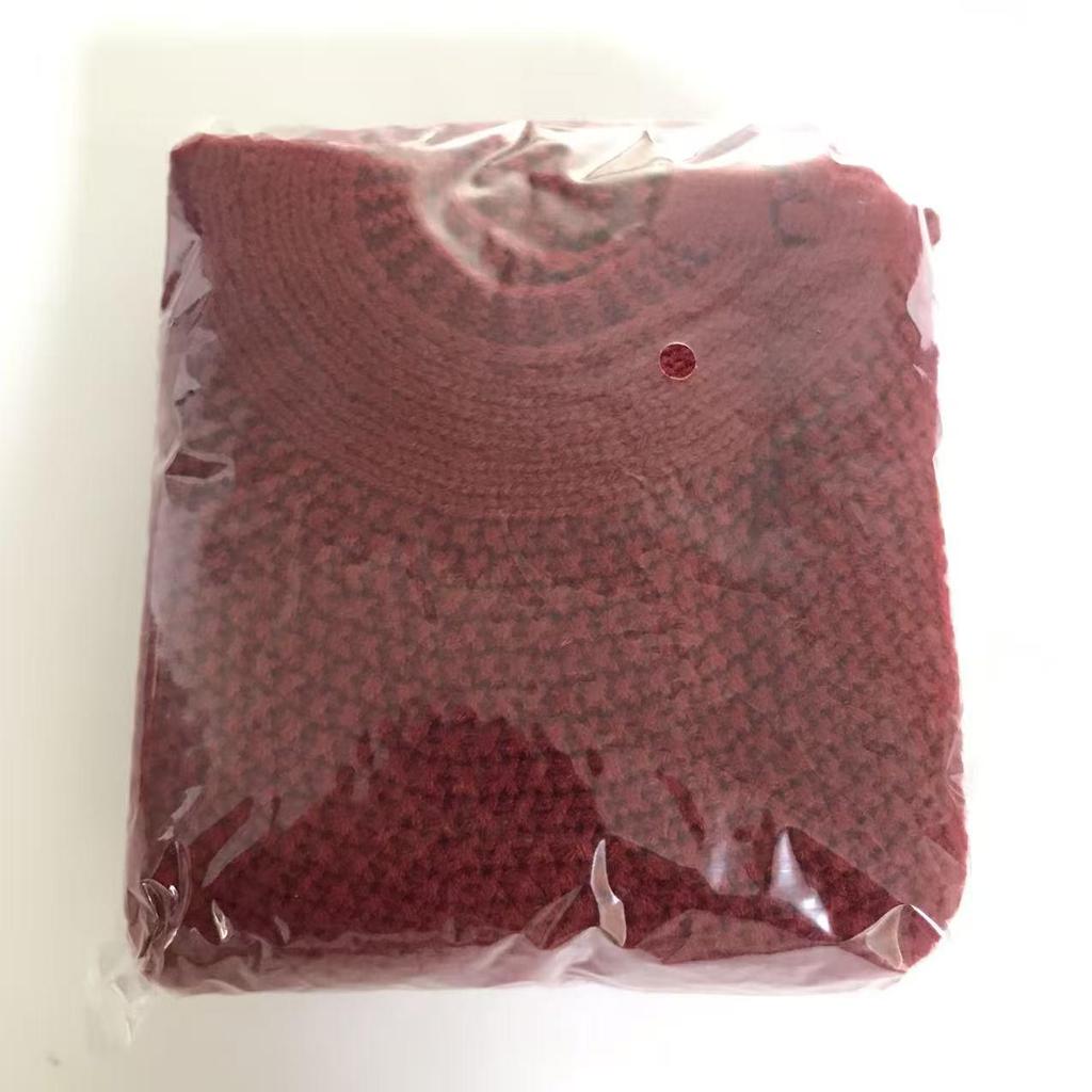Nordic Style Wine Red Knitted Christmas Tree Skirt with 3D Cable Knit Texture