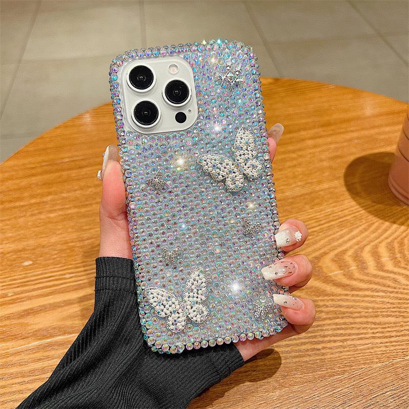 Rhinestone Butterfly Flower Three-dimensional Mobile Phone Case for Apple 16 Promax Creative Full Diamond High-end Sense for Apple 17 Female