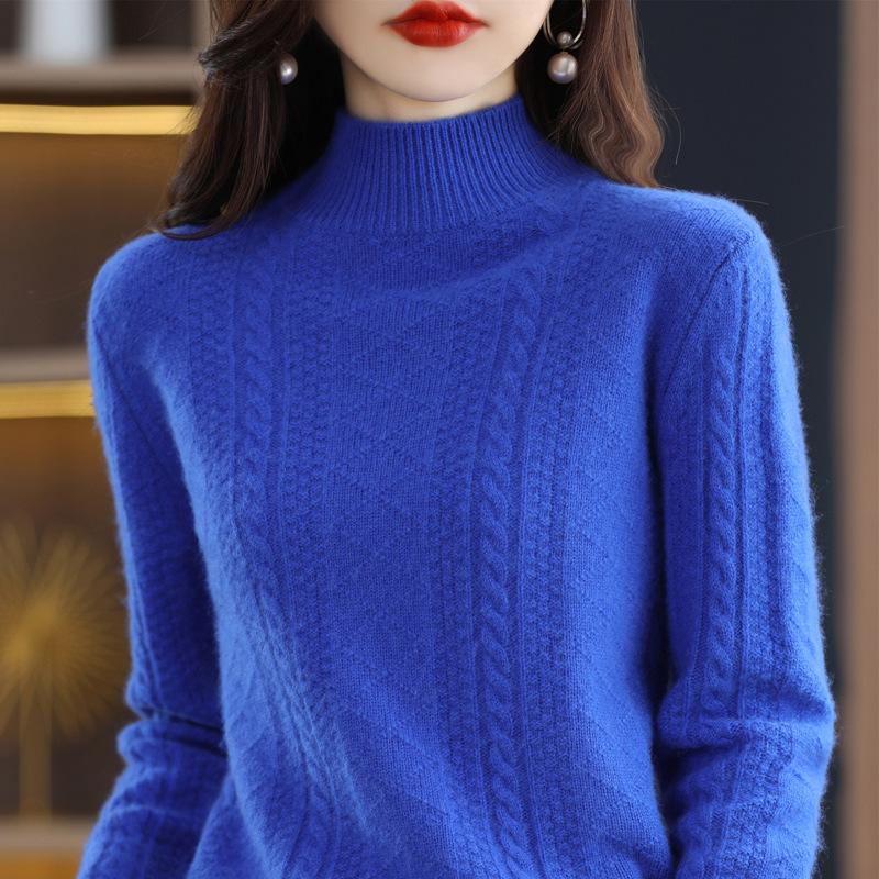 Autumn and Winter New Temperament Semi-turtleneck Twist Knitted Top Women's Thickened Loose Inner Bottoming Sweater Women's
