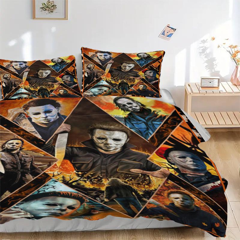 

Halloween Horror Icons Collage Poster Bedding Set - 3 Piece Comforter Cover Gift for Bedroom,Includes No InsertB161 135x200cm
