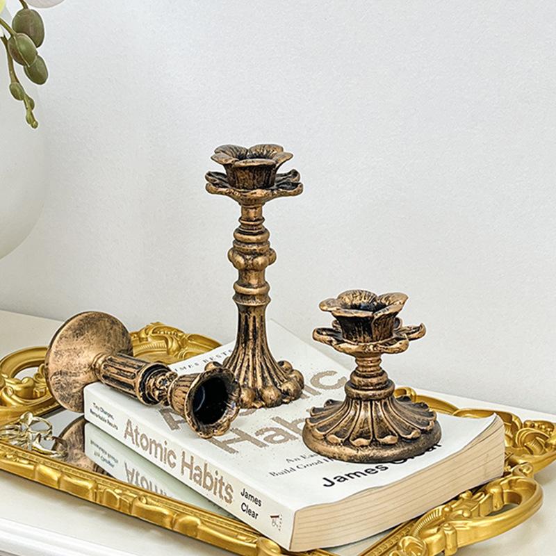 1Pc Resin Classical Gold Candle Holder Decorative Ornament European Retro Nostalgic Display Shooting Props Wedding Decorations