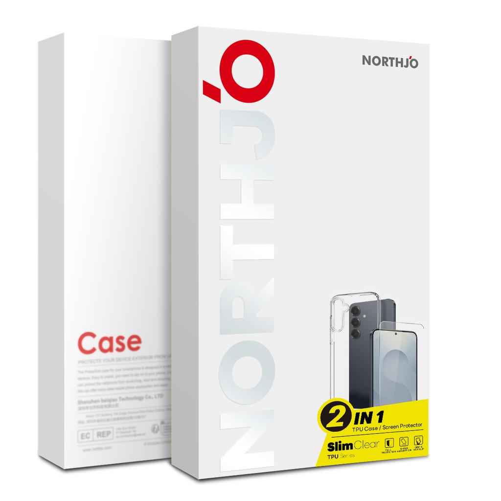 NORTHJO För Samsung Galaxy S25 FE Skal Mjuk TPU Genomskinligt Telefonskal med Härdat Glas Skärmskydd