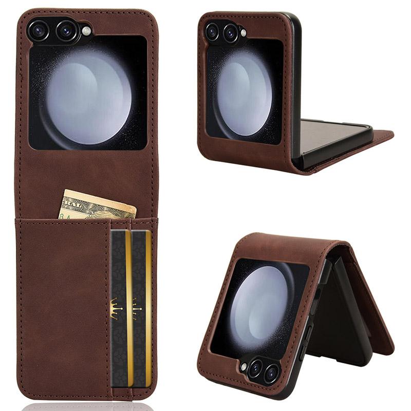 

For Samsung Galaxy Z Flip6 5G PU Leather+PC Phone Case Separable Design Card Slot Skin-Touch Cover Brown