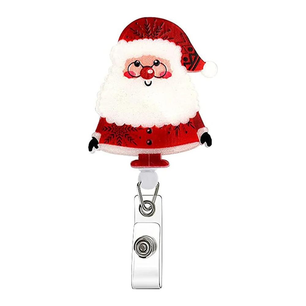 Retractable Christmas Theme Badge Reel For Nurse Id Name Badge Holder Staff Work Card Clip Pass Bus Card Sleeve Clip Reel