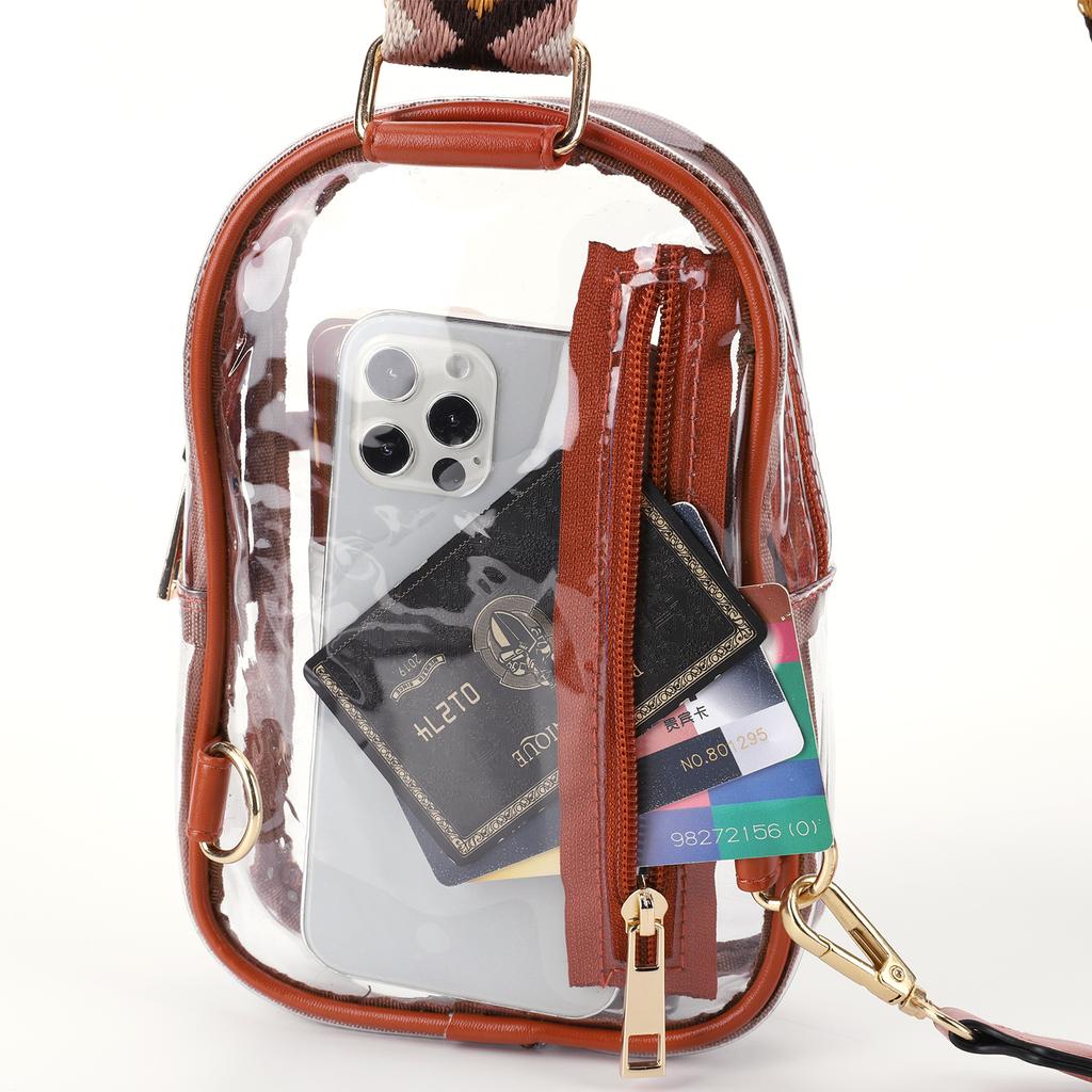 Women Transparent Chest Bag with Jacquard Strap Simple Fanny Pack Waterproof Fashion Shoulder Bag Female Daily Concert Bag