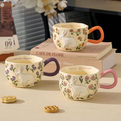 Ceramiczny kubek wysoka wartość kwiatowy królik kubek do kawy pamiątka kreskówka prezent urodzinowy dla dziewczynek biurowy kubek na wodę