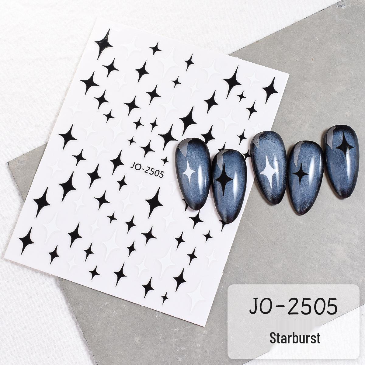 

Starburst Nail Stickers: Black & White Five-Pointed Stars, Hearts, Bowknots, Small Patterns.