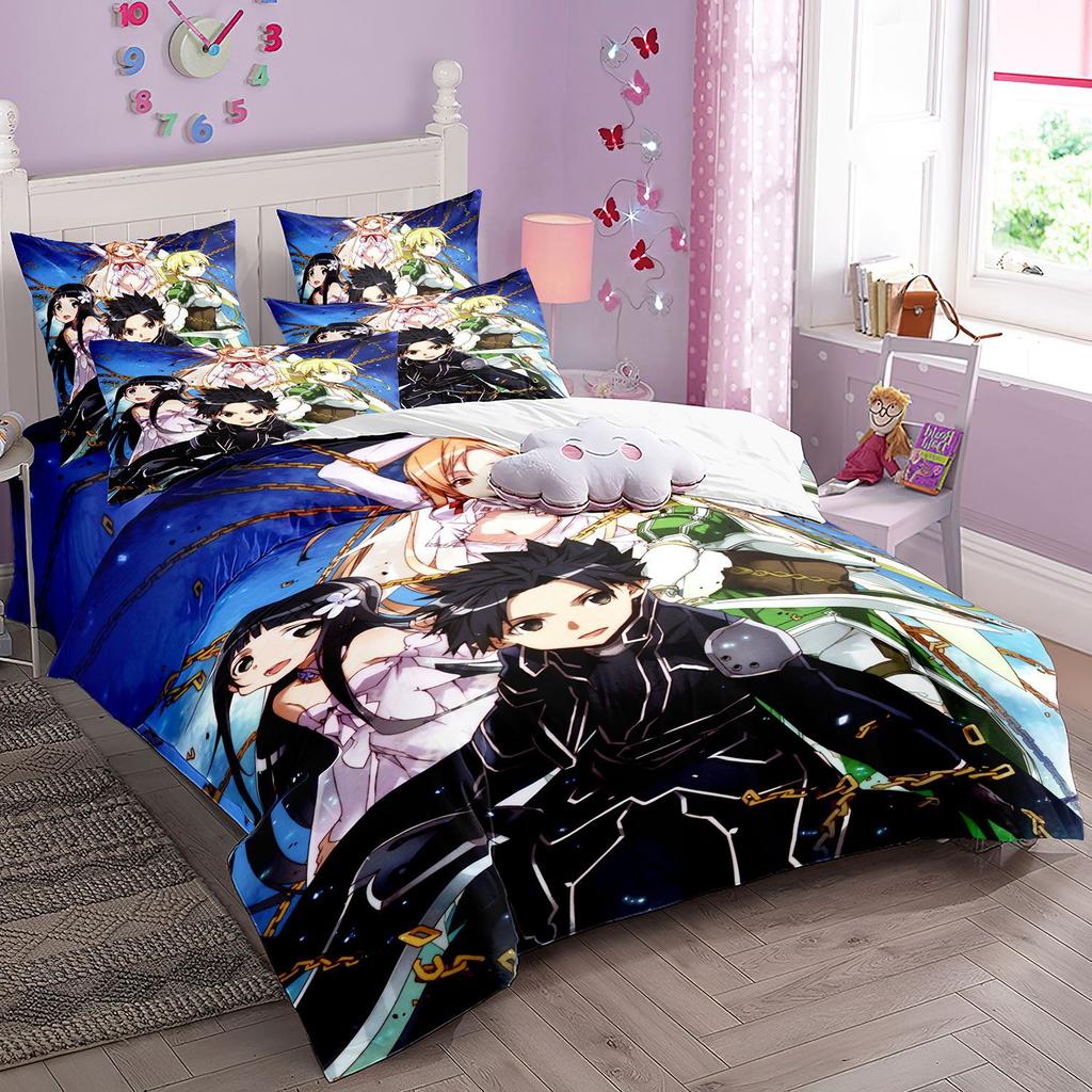 Cartoon Sword Art Online Bedding Sets,Japanese Anime Art Online Duvet Cover Pillowcase For Teenagers And Children Bedroom Decora
