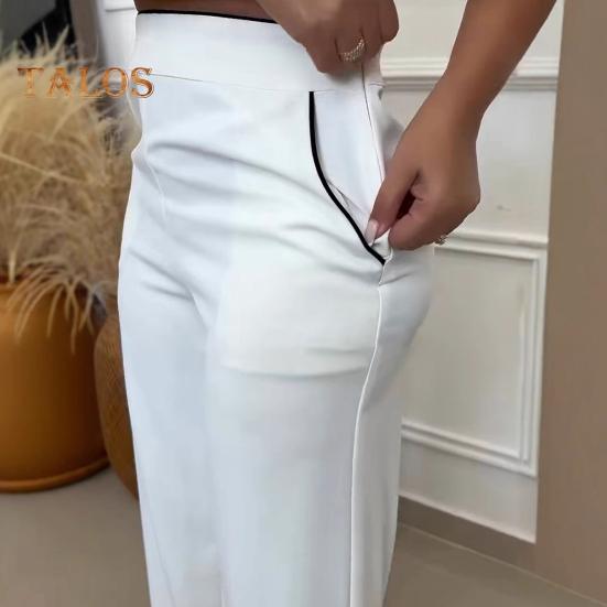 Dámský elegantní dvoudílný outfit s jedním ramenem, sako bez rukávů, vesta s kalhotami ve širokých nohavicích, formální smoking