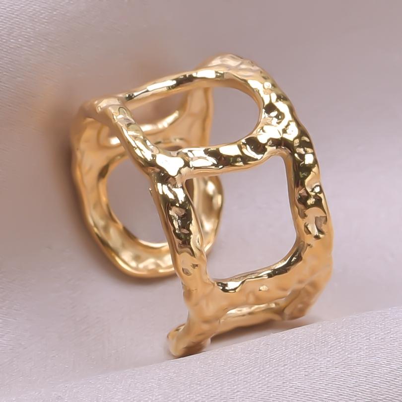 2025 Trend Simple Geometry Hollow Quadrilateral Stainless Steel Rings For Women Men Accessories Opening Adjustable Ring Party