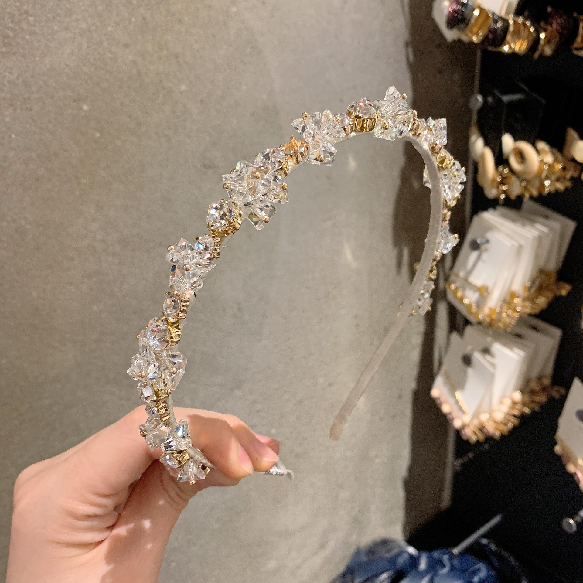 

Корейская роскошная хрустальная повязка на голову с бисером - Барокко Французский ретро аксессуар для волос белый/чистый