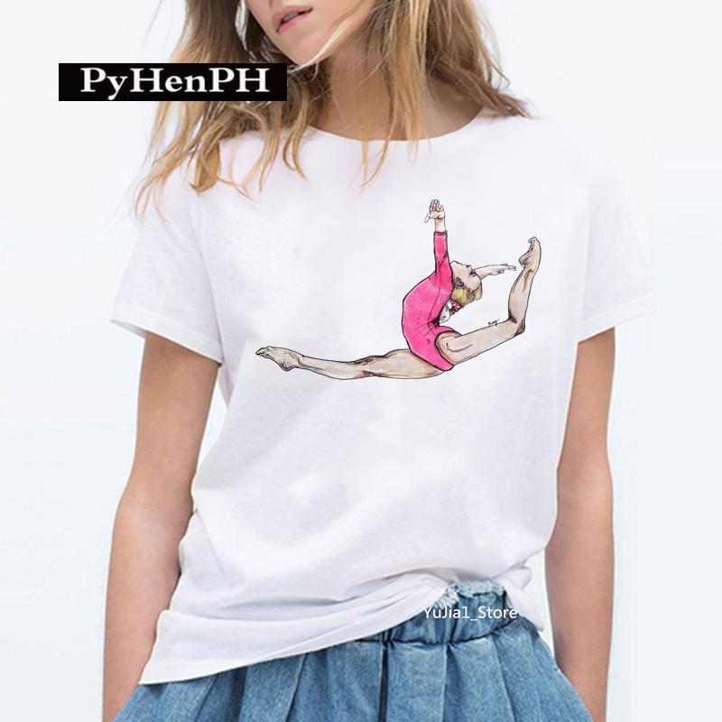 Gymnast Dansare T-shirt Mode Gymnast Konstnärlig Gymnastik Tryckt T-shirt för Kvinnor Föräldra-barn Kläder Oversized T-shirt