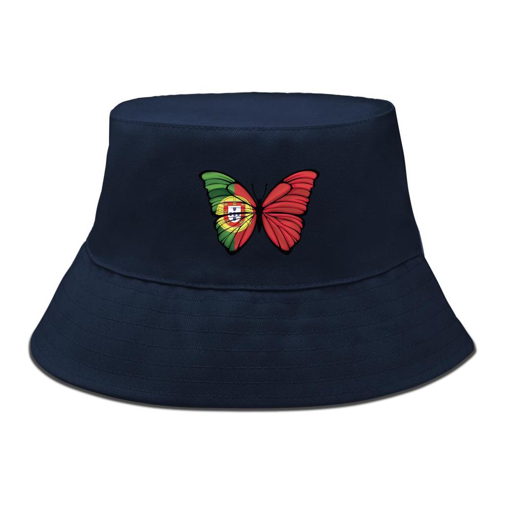 Bucket Hat With Butterfly Flag of Portugal Print , Patriotic Sun Cap Unisex Fashion Solid Color Beach Hat
