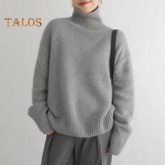 Damen Winterpullover mit hohem Kragen, langen Ärmeln, weich, warm, Strickoberteile, einfarbig, lockere Passform